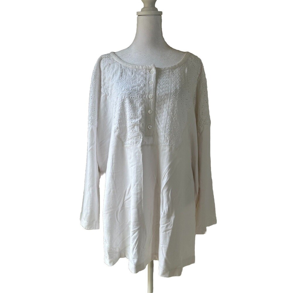 Soft Surroundings 3XL White Womens Plus Eyelet 3/4 Sleeve